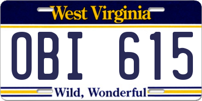 WV license plate OBI615