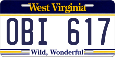 WV license plate OBI617