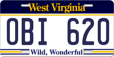 WV license plate OBI620