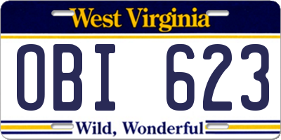 WV license plate OBI623