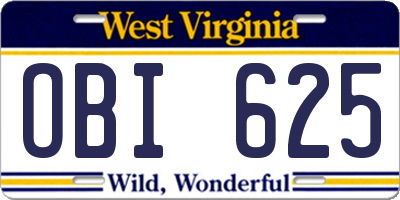 WV license plate OBI625