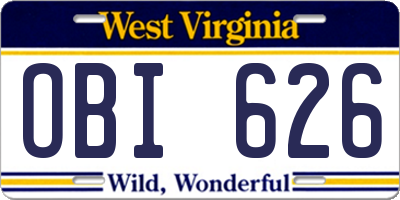 WV license plate OBI626