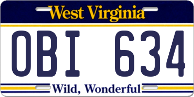 WV license plate OBI634