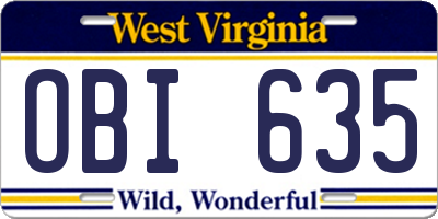WV license plate OBI635
