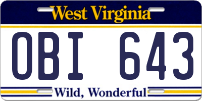 WV license plate OBI643