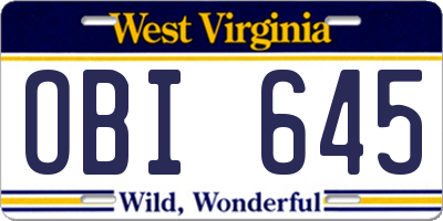 WV license plate OBI645