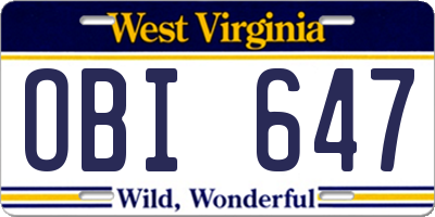 WV license plate OBI647