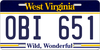 WV license plate OBI651