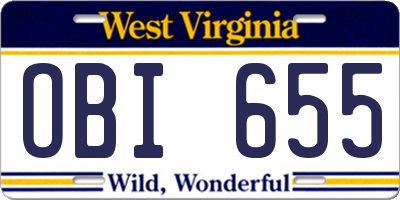 WV license plate OBI655