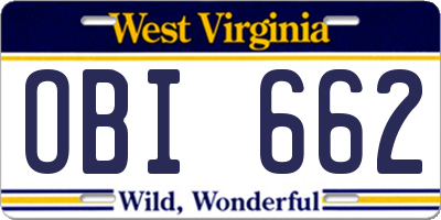 WV license plate OBI662