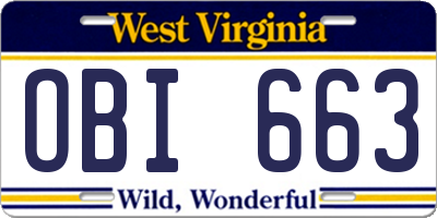 WV license plate OBI663