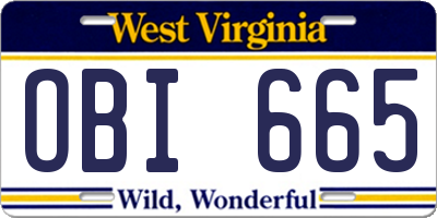 WV license plate OBI665
