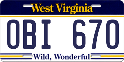 WV license plate OBI670