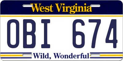 WV license plate OBI674