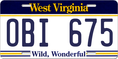 WV license plate OBI675
