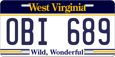 WV license plate OBI689