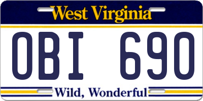 WV license plate OBI690
