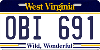WV license plate OBI691