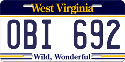 WV license plate OBI692