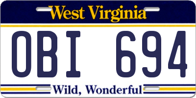 WV license plate OBI694