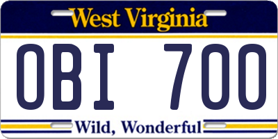 WV license plate OBI700