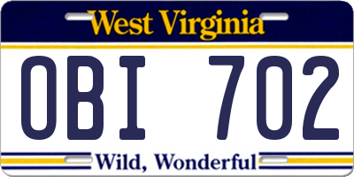 WV license plate OBI702