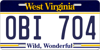 WV license plate OBI704