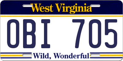 WV license plate OBI705