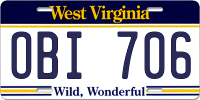 WV license plate OBI706