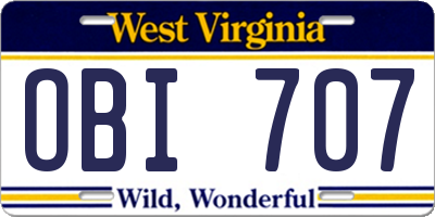 WV license plate OBI707