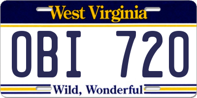 WV license plate OBI720