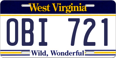 WV license plate OBI721