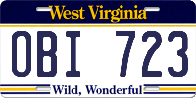 WV license plate OBI723