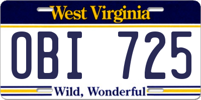 WV license plate OBI725
