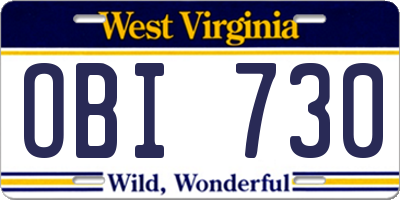 WV license plate OBI730