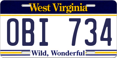 WV license plate OBI734