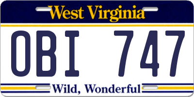 WV license plate OBI747