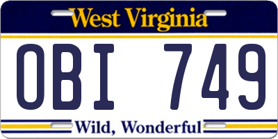 WV license plate OBI749