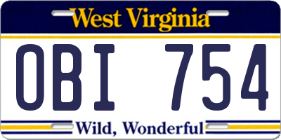 WV license plate OBI754