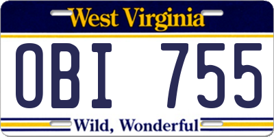 WV license plate OBI755