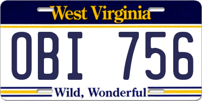 WV license plate OBI756