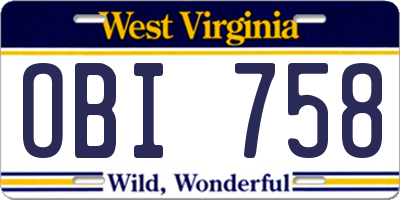 WV license plate OBI758