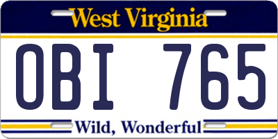 WV license plate OBI765
