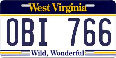 WV license plate OBI766