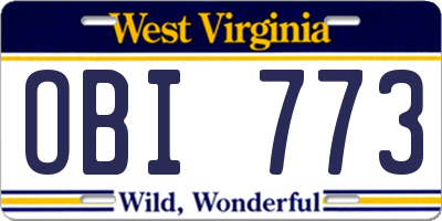 WV license plate OBI773
