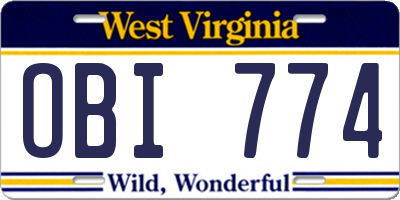 WV license plate OBI774