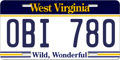 WV license plate OBI780