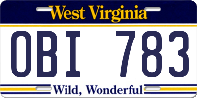 WV license plate OBI783