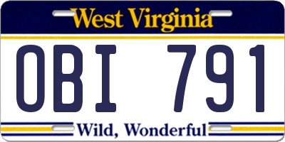 WV license plate OBI791