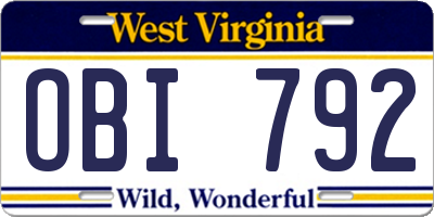 WV license plate OBI792